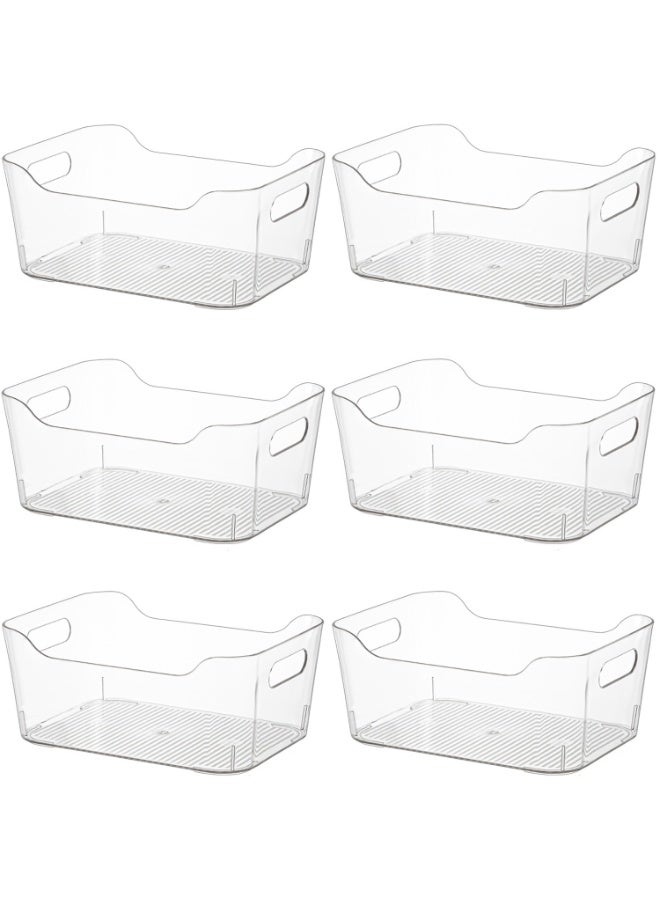 6 Pack Clear Stackable Storage Boxes with Handles, Pantry Organizer, Storage Containers and Organizer Bins, Multi-Use Bins for Home, Kitchen and Cabinet (Medium - 6 Pack) - Image 1