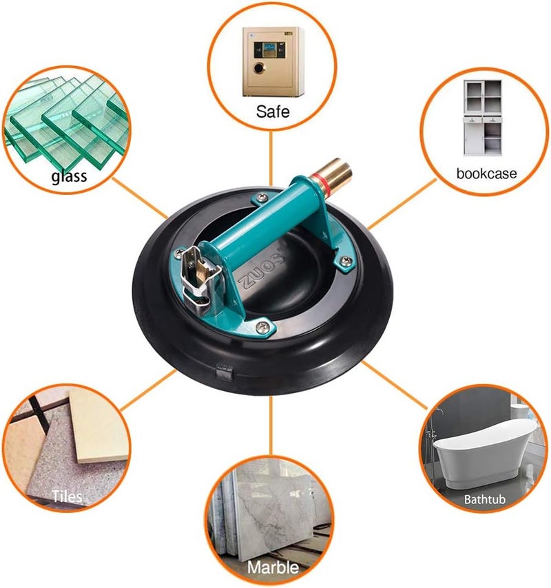 ZUOS 9" Vacuum Concave Suction Cup for Granite & Glass Lifting, Glass Suction Cup Vacuum Glass Lifter with Metal Handle and Brass Pump,750lbs Load Capacity - Image 2