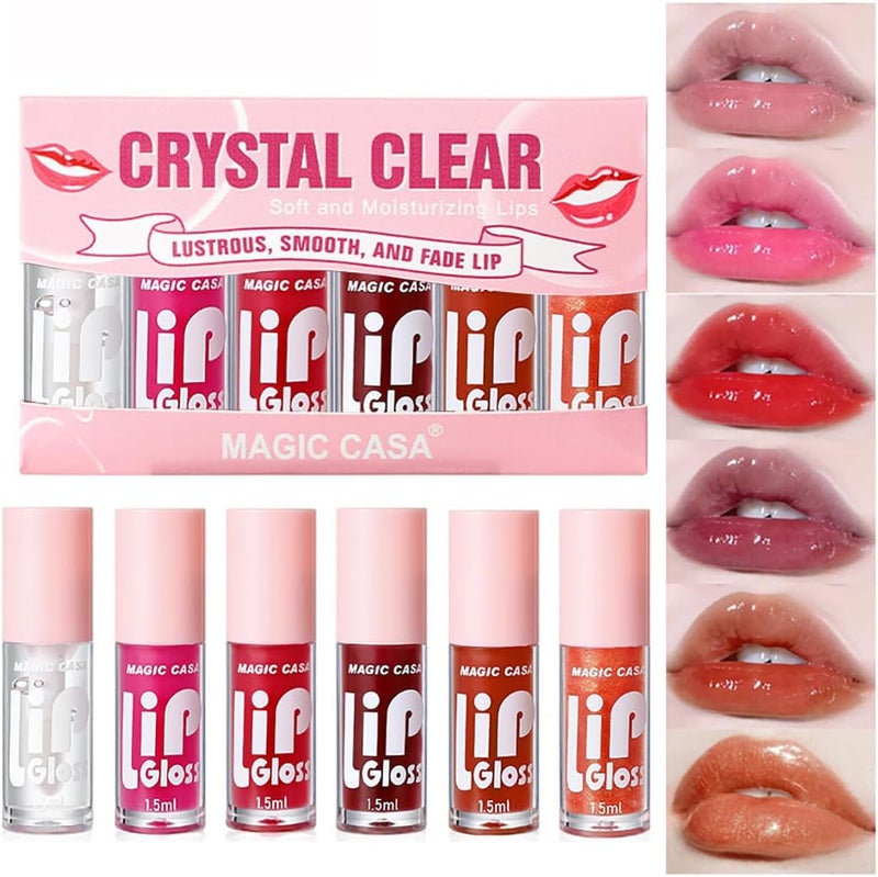 Makeup Lip Plumping GlossHydrating Lip Oil Set6 Colors High Shine NonSticky Finish Makeup Lip GlossPlumping Lip Oil Tinted Smooth Shimmer Glossy Moisturizing Long Lasting Lip Glow Balm Lip Care