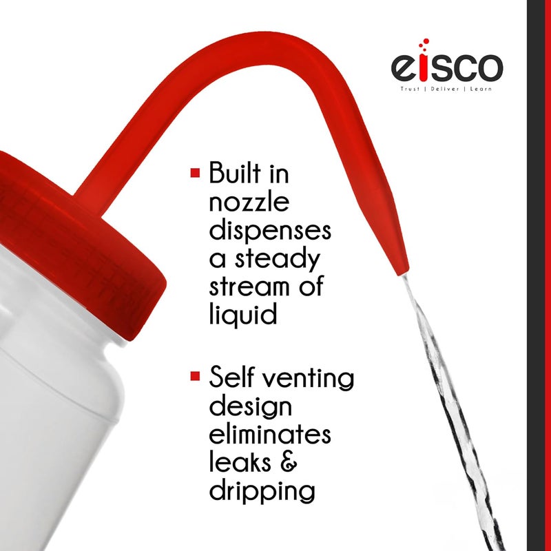 EISCO - 1 Pack Wash Bottle for Acetone, 500ml - Labeled with Color Coded Chemical & Safety Information - Wide Mouth, Self Venting, Low Density Polyethylene - Image 5