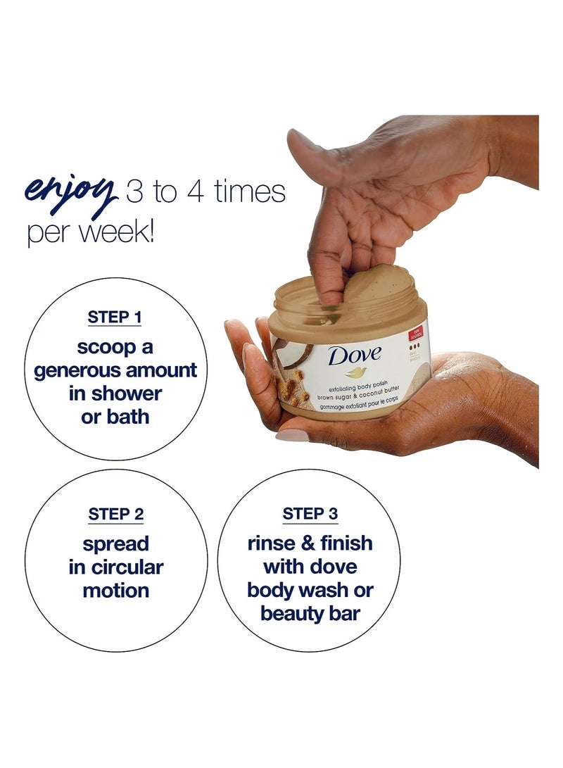 Dove دوف سكر بني وزبدة جوز الهند لتقشير الجسم للحصول على بشرة ناعمة كالحرير 10.5 أونصة - Image 4