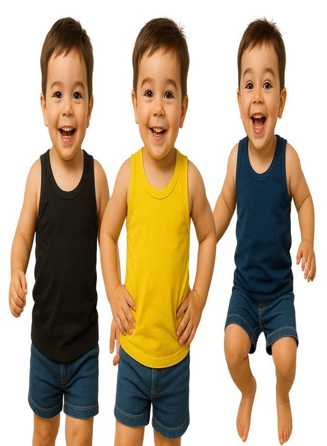 Cortica® Colorful Printed Dark Vest Cotton Inner wear for Baby Boys,Baby Girls,Boy's,Girl's,Kids & Infant Sleeveless Undershirts baniyaan Sando ganji Tank-Tops Soft Comfortable Multicolor Pack of 3 - Image 1