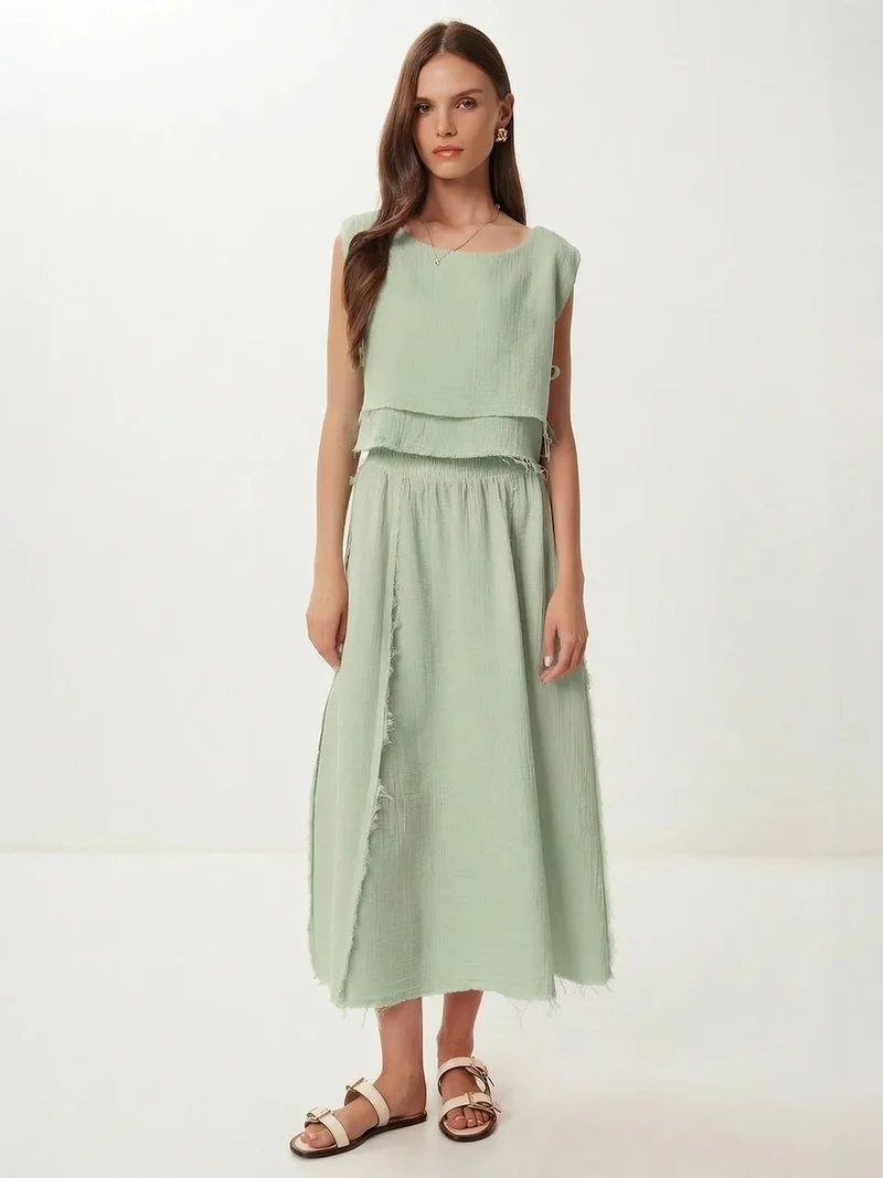 السعادة في إسطنبول ISTANBUL Cotton Sleeveless Blouse and Wide-Leg Skirt Set
