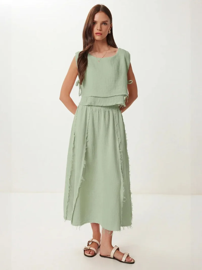 السعادة في إسطنبول ISTANBUL Cotton Sleeveless Blouse and Wide-Leg Skirt Set