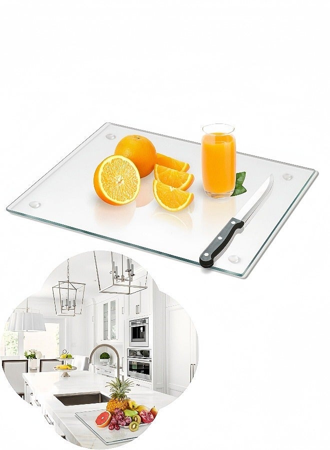 Kibee Tempered Glass Cutting Board Heat Resistant Non Slip Feet Clear Kitchen Board 30.5x20.3 cm for Everyday Use Home Cooking - Image 1