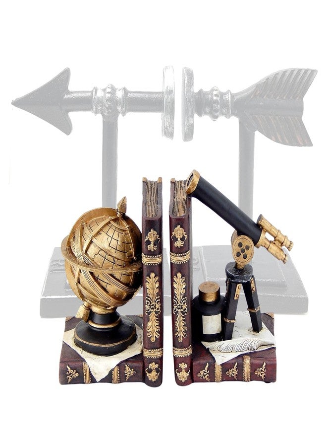 Bellaa Decorative Bookends Astronomy Vintage Retro Tellurion Galileo Sky Telescope Globe Armillary Sphere Non Skid Heavy-Duty Book Ends Shelves 26355 - Image 1