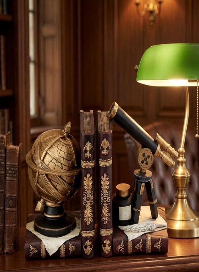 Bellaa Decorative Bookends Astronomy Vintage Retro Tellurion Galileo Sky Telescope Globe Armillary Sphere Non Skid Heavy-Duty Book Ends Shelves 26355 - Image 5