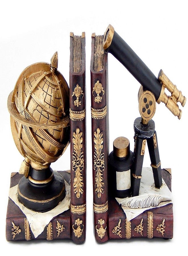 Bellaa Decorative Bookends Astronomy Vintage Retro Tellurion Galileo Sky Telescope Globe Armillary Sphere Non Skid Heavy-Duty Book Ends Shelves 26355 - Image 2