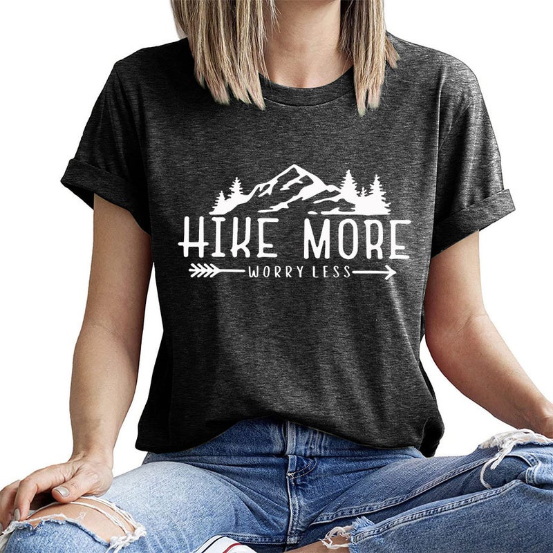 Large Size Short Sleeve T-Shirt HIKE MORE Printed Crewneck Top Independent Station wish - Image 3