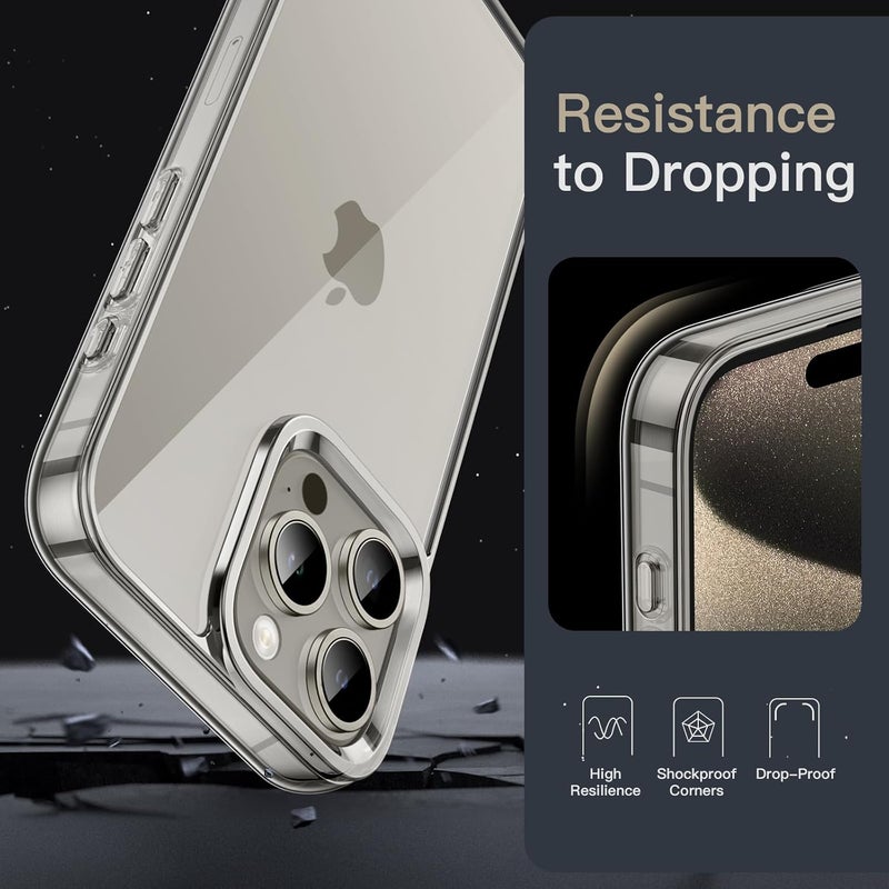 جي تيك جراب لهاتف iPhone 15 Pro مقاس 6.1 بوصة، غطاء ممتص للصدمات مقاوم للصدمات غير قابل للاصفرار، ظهر شفاف مضاد للخدش من التيتانيوم الطبيعي - Image 5