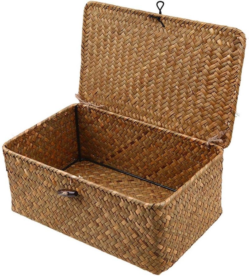 Esoes Regional central warehouse stock Wicker Storage Basket Woven Rattan Storage Box With Lids Seagrass Laundry Baskets Makeup Organizer For Bathroom, Living Room, Kitchen (S) Space saving - Image 1