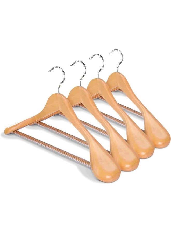 DUNISO 4-Pack Wide Shoulder Wooden Hangers,Natural Suit Hangers with Non-Slip Pants Bar, Smooth Finish 360°Swivel Hook High-Grade Solid Wood Coat Hangers for Dress, Jacket, Heavy Clothes Hanger  - Image 1