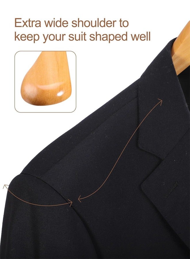 DUNISO 4-Pack Wide Shoulder Wooden Hangers,Natural Suit Hangers with Non-Slip Pants Bar, Smooth Finish 360°Swivel Hook High-Grade Solid Wood Coat Hangers for Dress, Jacket, Heavy Clothes Hanger  - Image 5