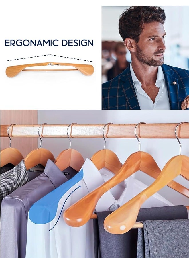 DUNISO 4-Pack Wide Shoulder Wooden Hangers,Natural Suit Hangers with Non-Slip Pants Bar, Smooth Finish 360°Swivel Hook High-Grade Solid Wood Coat Hangers for Dress, Jacket, Heavy Clothes Hanger  - Image 4