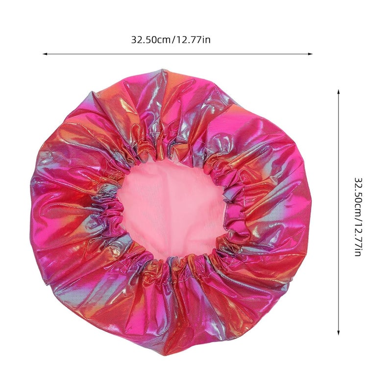 TIDTALEO Waterproof Double-layer Shower Cap for Women, Large Reusable Bathing Hair Cover with Rainbow Pattern, Suitable for Long Hair and Adult Bath Use - Image 2