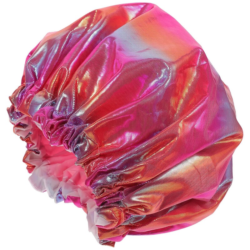 TIDTALEO Waterproof Double-layer Shower Cap for Women, Large Reusable Bathing Hair Cover with Rainbow Pattern, Suitable for Long Hair and Adult Bath Use - Image 1