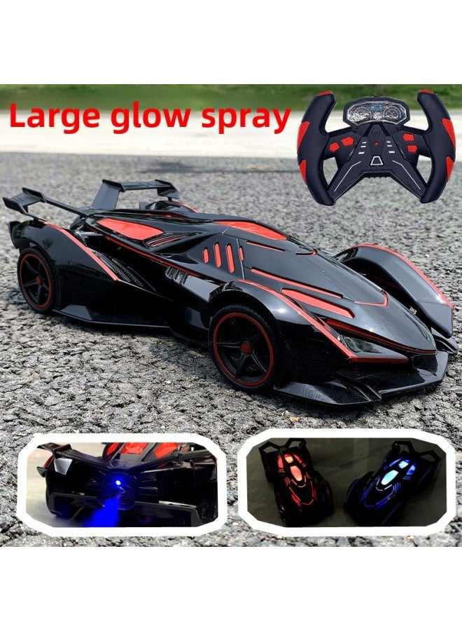 Loquat Large Toy Remote Control Car Spray Light Boy Rechargeable Car Toy Kids Racing Car Drift Sports Car Hot Sale-Color:V12/black And Red With Spray And Light-Scale:3 Sets Of Batteries - Image 2