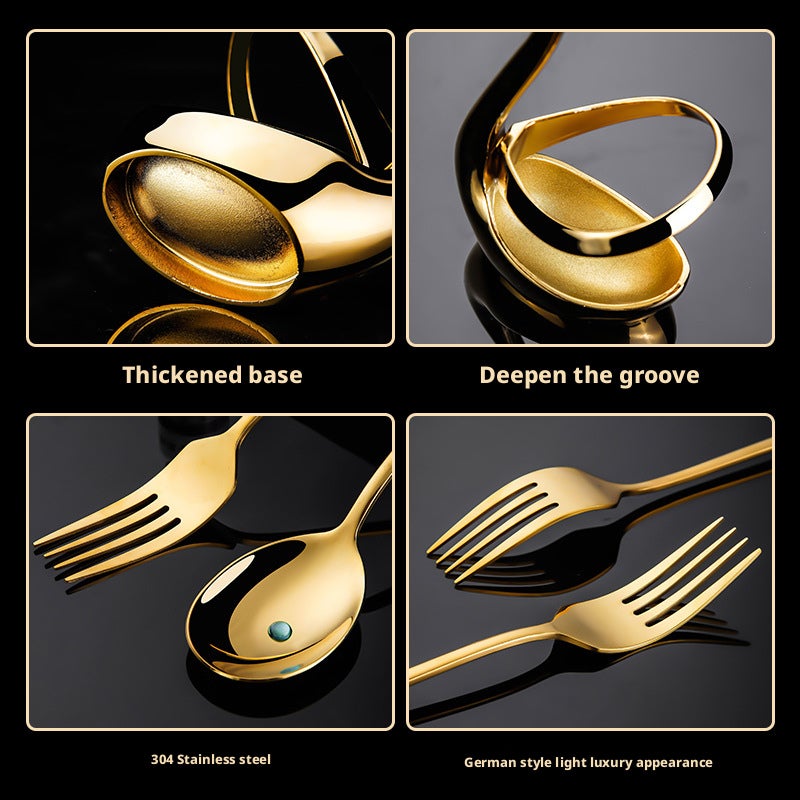 304 Stainless Steel Swan Fruit Fork and Spoon Set, Modern Minimalist - Image 3