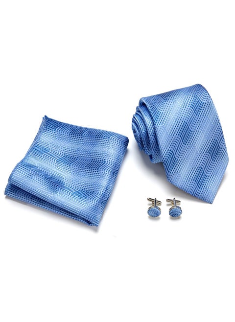 Waves Pattern Polyester Necktie Three-Piece Suit Sky Blue