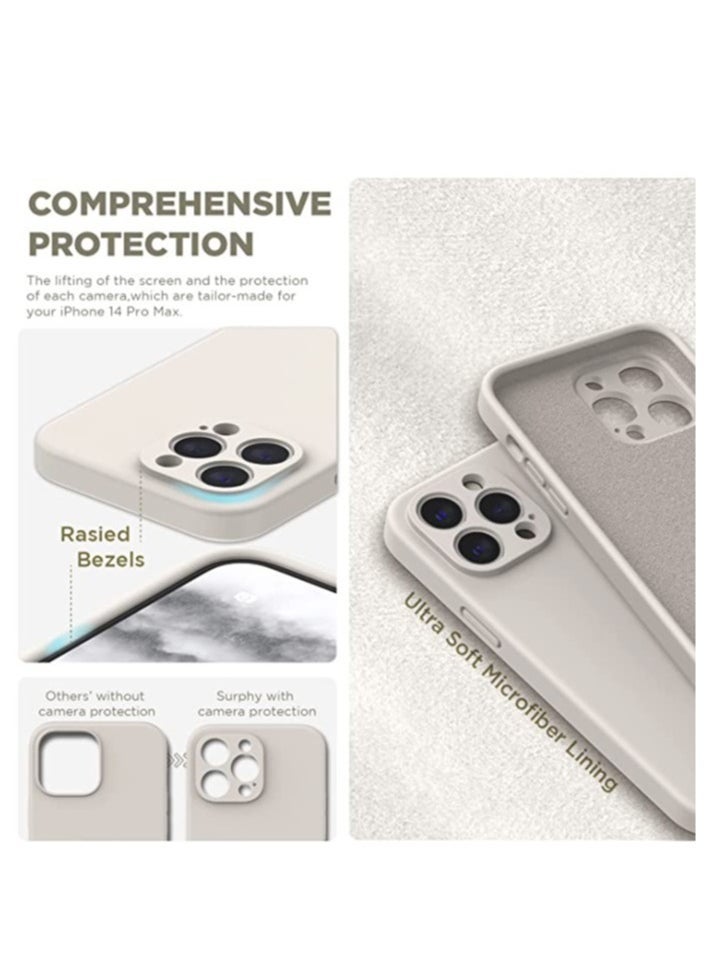 Raxoom حافظة آيفون 14 برو ماكس مع واقي شاشة، (مع حماية الكاميرا + بطانة ميكروفايبر ناعمة) حافظة هاتف من السيليكون السائل، حجر - Image 3