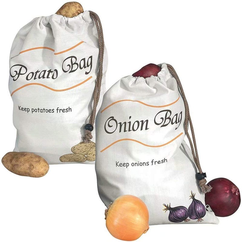 zhcoy Potato & Onion Sprout-Free Vegetable Storage Bags - White - Image 1