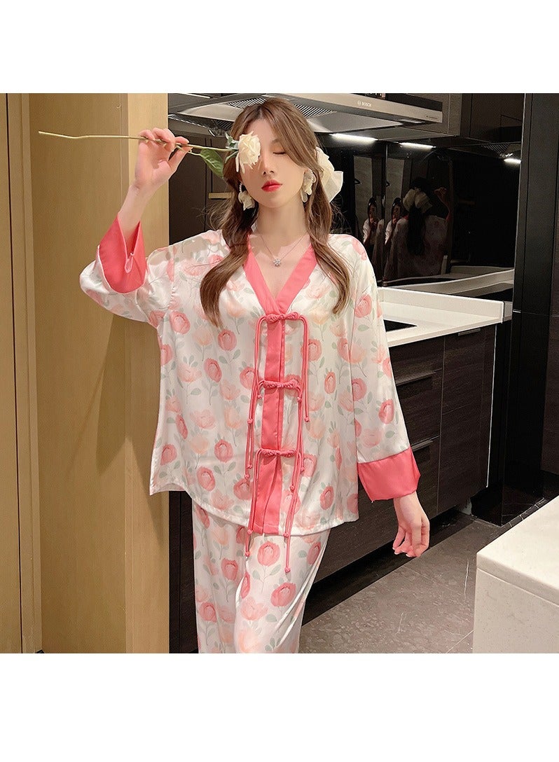 KUYING New Two-Piece Set Of Ice Silk Pajamas - Image 1