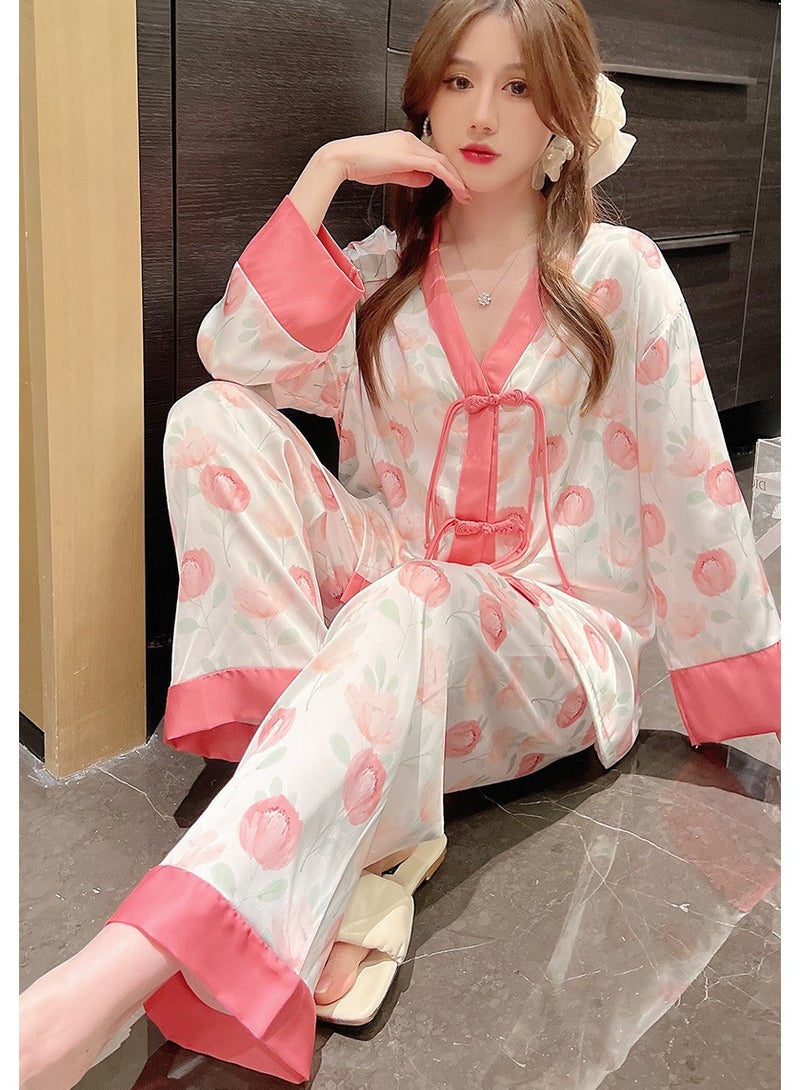 KUYING New Two-Piece Set Of Ice Silk Pajamas - Image 4