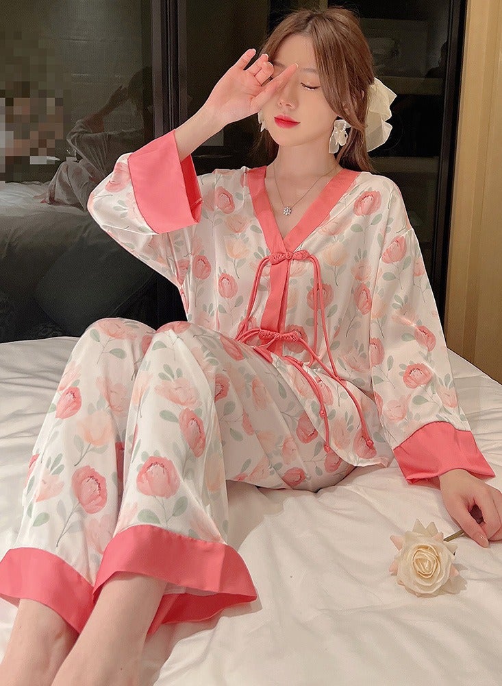 KUYING New Two-Piece Set Of Ice Silk Pajamas - Image 3