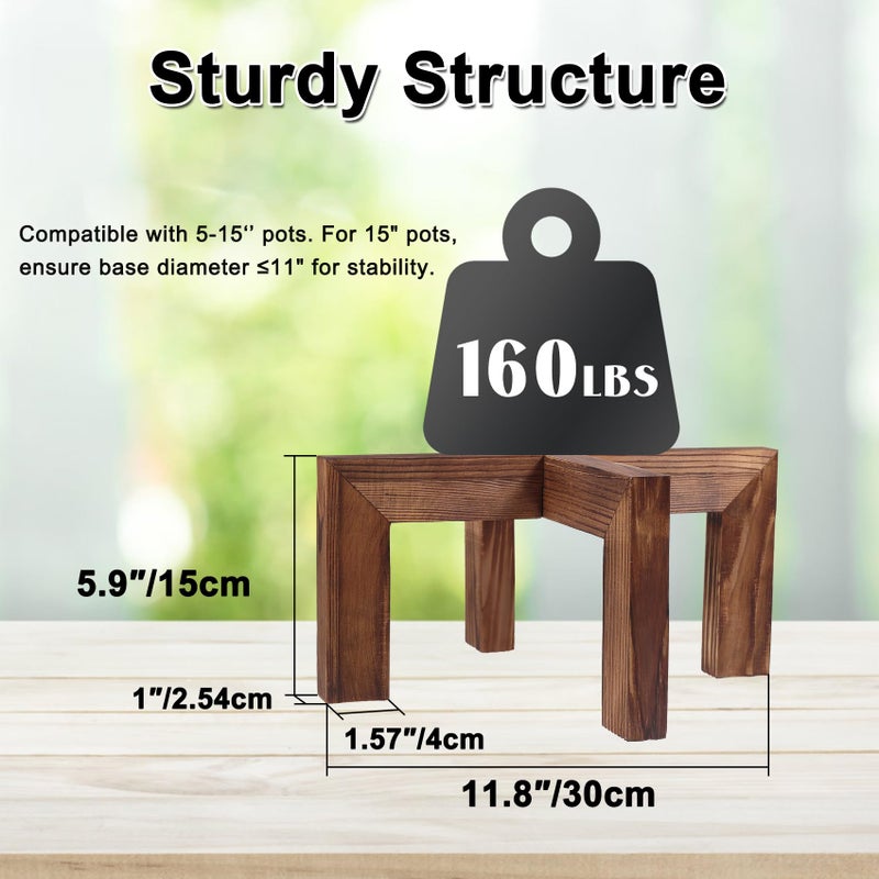 Vigordream Plant Stand, Indoor/Outdoor Wood Plant Holder, Single Flower Pot Stand, Sturdy Planter Stands, Fit 5-15 Inch Pots - Image 3