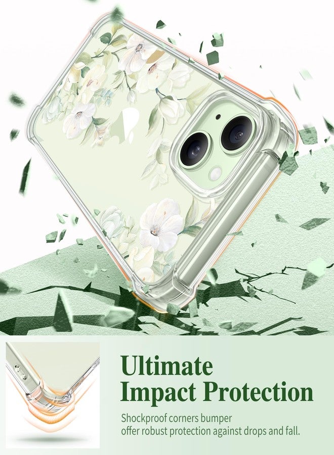 GVIEWIN Compatible with iPhone 15 Case 6.1" 2023, with Screen Protectors+Camera Lens Protectors, Non-yellow Flower Clear TPU Slim Bumper Shockproof Anti-Scratch Protective Cover, Hibiscus/Green - Image 4