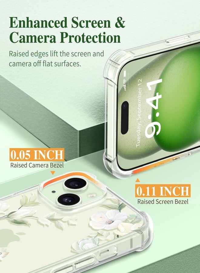 GVIEWIN Compatible with iPhone 15 Case 6.1" 2023, with Screen Protectors+Camera Lens Protectors, Non-yellow Flower Clear TPU Slim Bumper Shockproof Anti-Scratch Protective Cover, Hibiscus/Green - Image 5