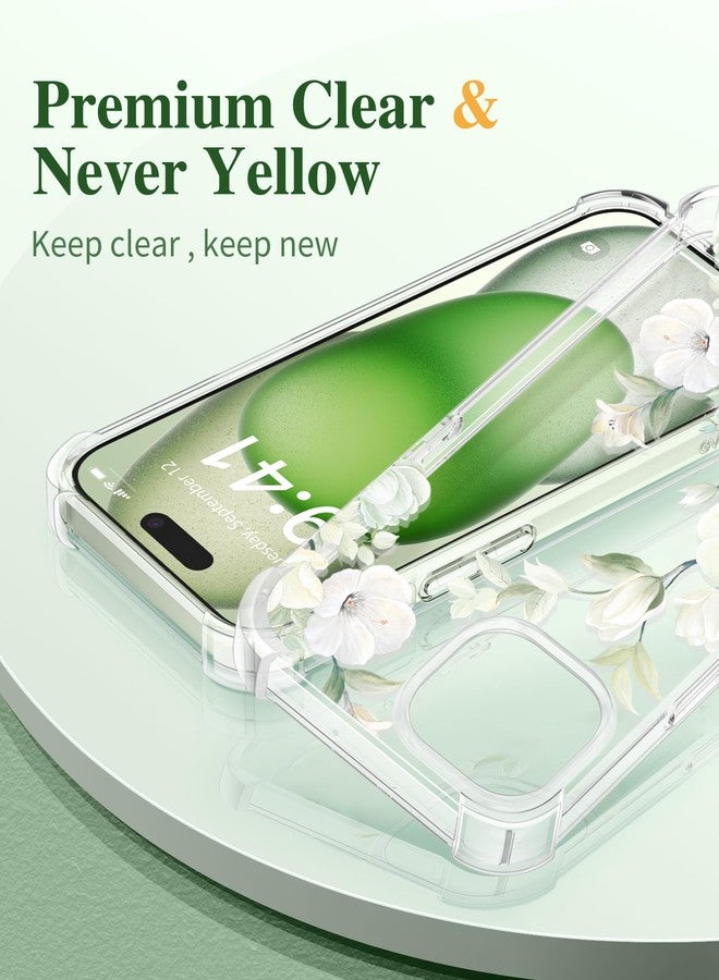GVIEWIN Compatible with iPhone 15 Case 6.1" 2023, with Screen Protectors+Camera Lens Protectors, Non-yellow Flower Clear TPU Slim Bumper Shockproof Anti-Scratch Protective Cover, Hibiscus/Green - Image 3