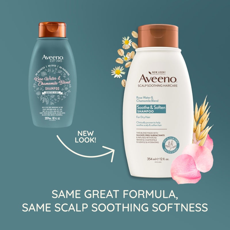 Aveeno Rose Water & Chamomile Shampoo for Dry Hair, Hydrating, 12 fl oz(Packaging May Vary) - Image 2