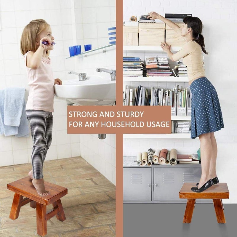 XDSTOOL Small Stool Wooden Step Stool Footstool Solid Wood 8 inch for Kids Adults Plant Stand Fishing Stool (White) - Image 3