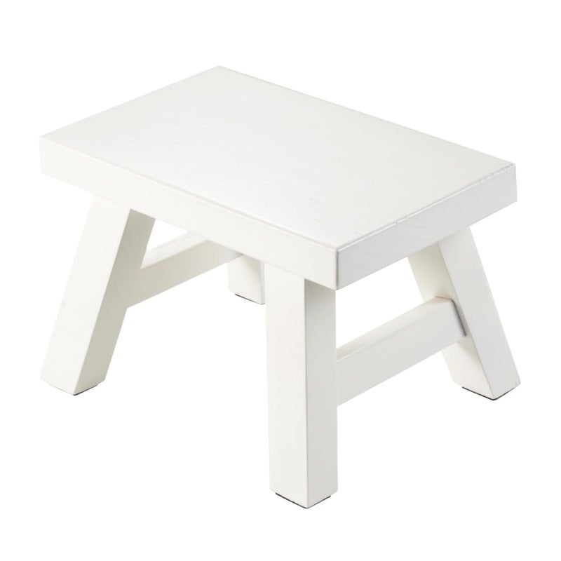 XDSTOOL Small Stool Wooden Step Stool Footstool Solid Wood 8 inch for Kids Adults Plant Stand Fishing Stool (White) - Image 1