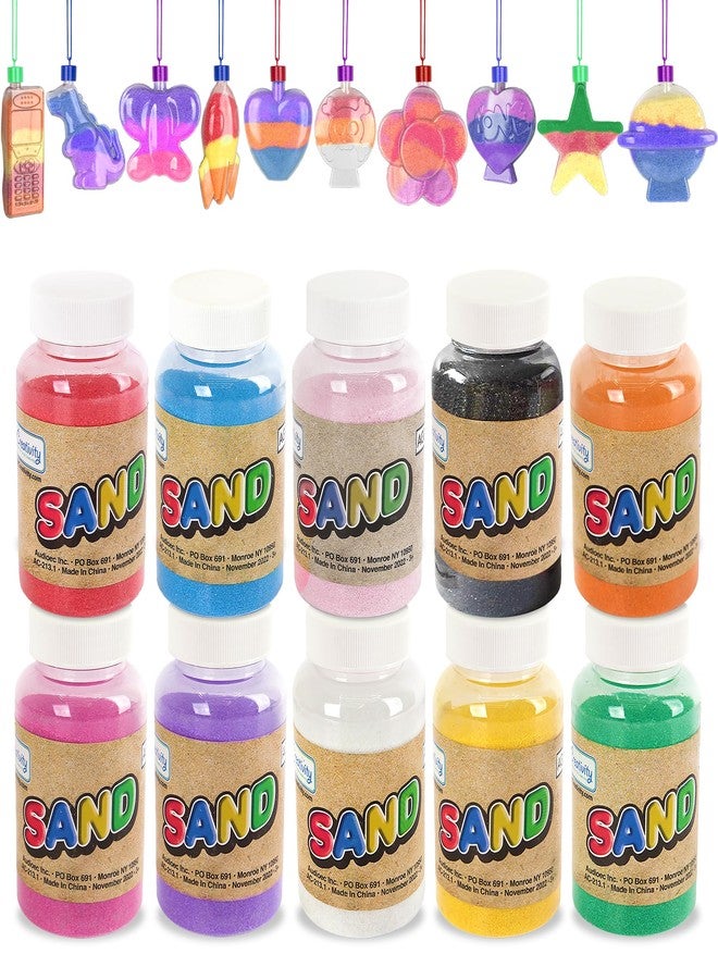 ArtCreativity Colored Sand Art Kits for Kids 40-Pack, Play Sand Set, 10 Assorted Colors, 8 oz. Each, 24 Sand Art Bottle Necklaces, and 6 Funnels Bulk Sand Art Project, Kids Party Crafts for Boys Girls - Image 1