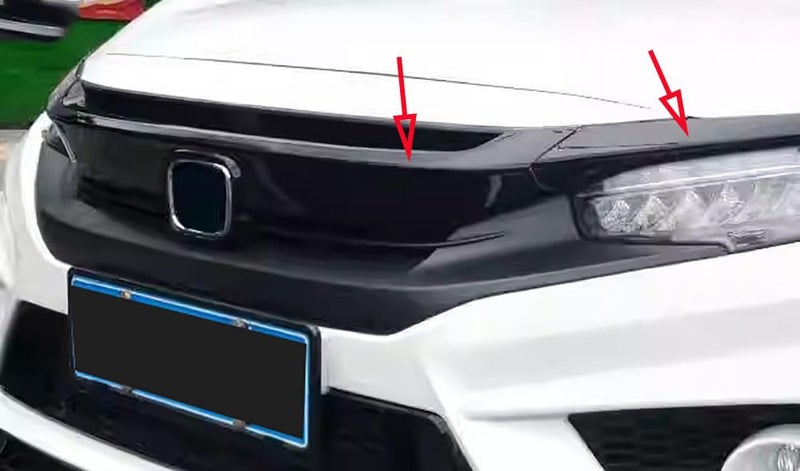 Generic ANUNFRRE Car Accessories Fit for Honda Civic 10th Gen 2016-2021 ABS Exterior Front Grille Cover Moulding Trim (Glossy Black) 3PCS Set  - Image 2