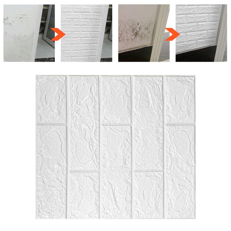 3D Wallpaper Self Adhesive Waterproof Cuttable Odorless Faux Brick Wall Panel for Living Room Bedroom White 10pcs - Image 5