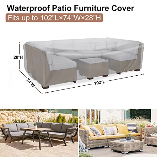 BROSYDA Patio Furniture Covers, Heavy Duty Outdoor Furniture Cover Waterproof, Sectional Sofa Set Covers Table and Chair Set Cover, 102"L×74"W×28"H - Image 2
