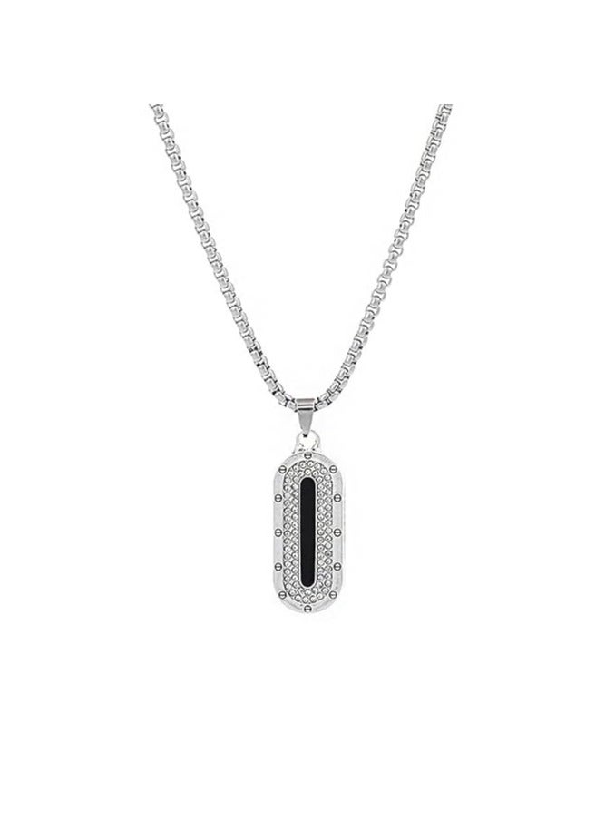 MARIO DRAFTS Men's Stainless Steel Chain Necklace with Crystal Pendant, Box Chain Design, Silver - Image 1