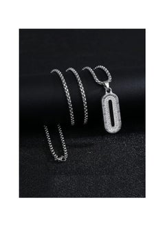 MARIO DRAFTS Men's Stainless Steel Chain Necklace with Crystal Pendant, Box Chain Design, Silver  - Image 2