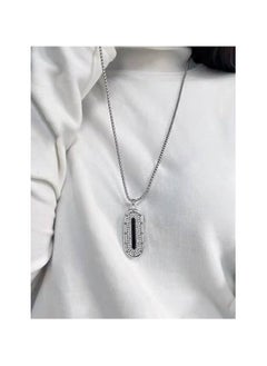 MARIO DRAFTS Men's Stainless Steel Chain Necklace with Crystal Pendant, Box Chain Design, Silver  - Image 3