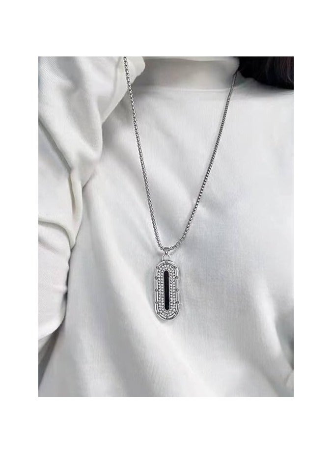 MARIO DRAFTS Men's Stainless Steel Chain Necklace with Crystal Pendant, Box Chain Design, Silver - Image 3