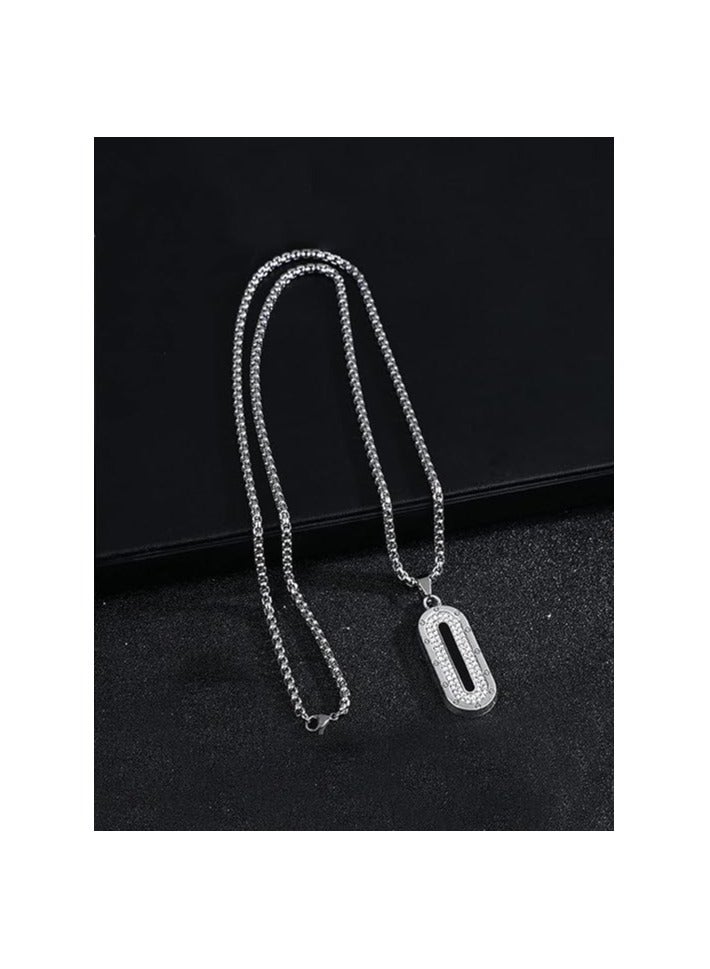 MARIO DRAFTS Men's Stainless Steel Chain Necklace with Crystal Pendant, Box Chain Design, Silver - Image 4