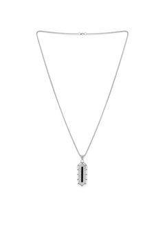 MARIO DRAFTS Men's Stainless Steel Chain Necklace with Crystal Pendant, Box Chain Design, Silver  - Image 5