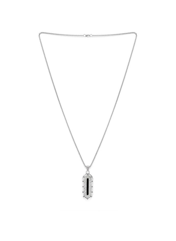 MARIO DRAFTS Men's Stainless Steel Chain Necklace with Crystal Pendant, Box Chain Design, Silver - Image 5