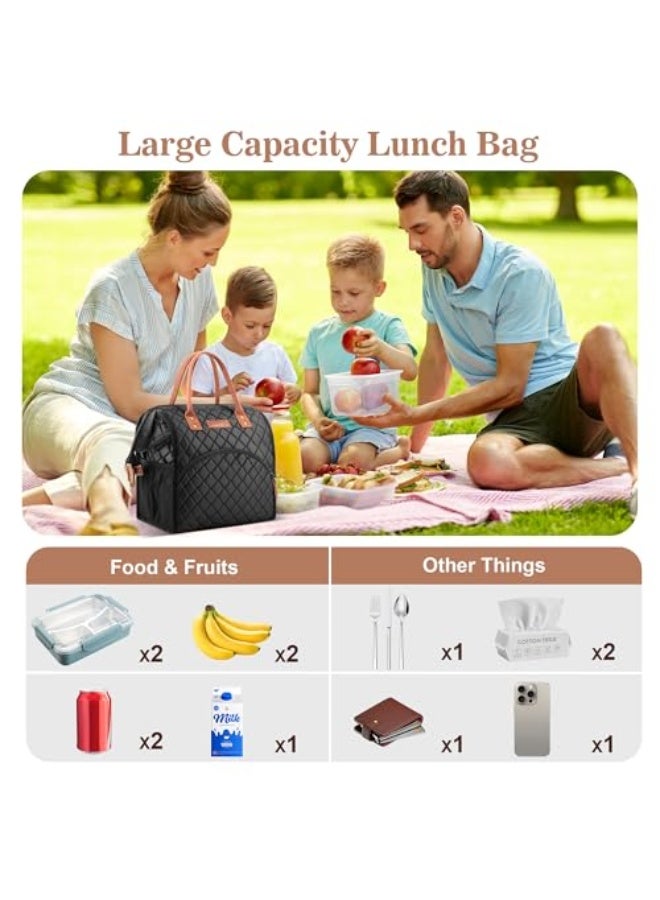 LOKASS Lunch Bag Insulated Lunch Box Wide-Open Lunch Tote Bag Large Drinks Holder Durable Nylon Thermal Snacks Organizer for Women Men Adults College Work Picnic Hiking Beach Fishing,Black-Square  - Image 3