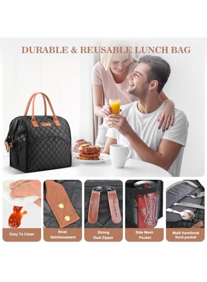 LOKASS Lunch Bag Insulated Lunch Box Wide-Open Lunch Tote Bag Large Drinks Holder Durable Nylon Thermal Snacks Organizer for Women Men Adults College Work Picnic Hiking Beach Fishing,Black-Square  - Image 5