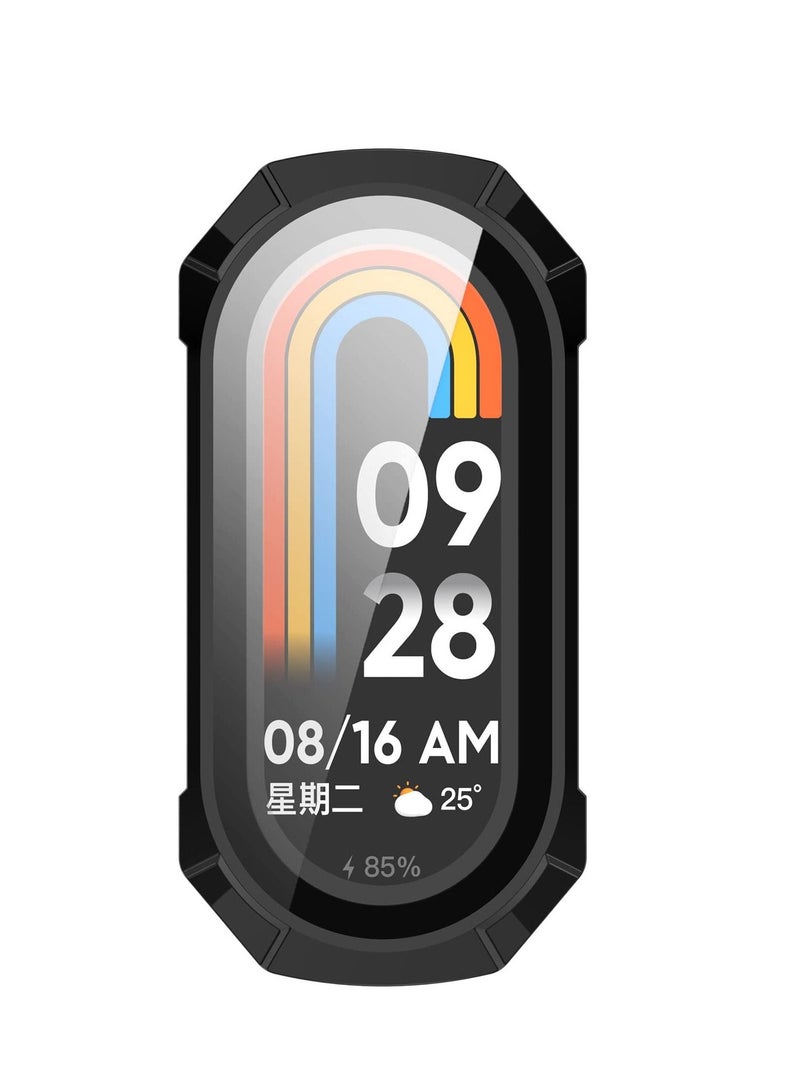 PC Full Coverage Protective Watch Case Cover Tempered Glass Screen Protector Compatible with Xiaomi Mi Band 8(PC Black) - Image 3