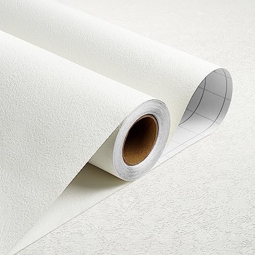 Stickyart Extra Thick White Concrete Wallpaper Peel and Stick Modern 12"x160" Paintable Wallpaper Plaster Textured Embossed Wall Paper Removable Cement Concrete Contact Paper for Bedroom Living Room - Image 1